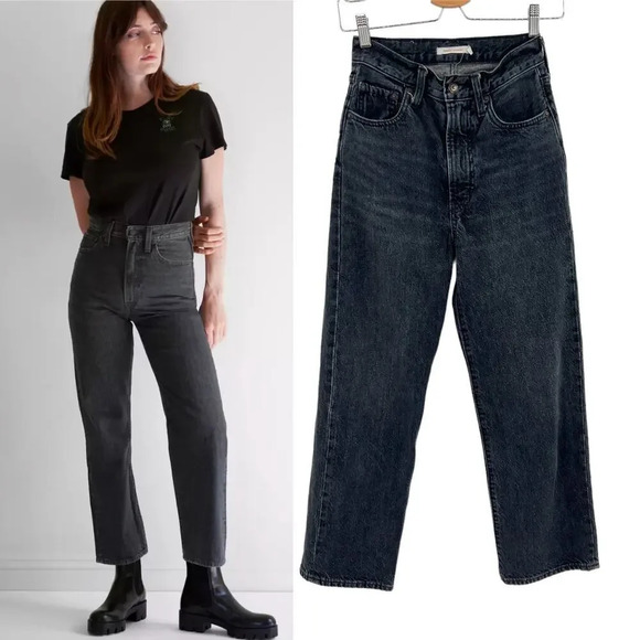 Levi's Wellthread Ribcage Straight Jeans Black Size 25 - Picture 1 of 12